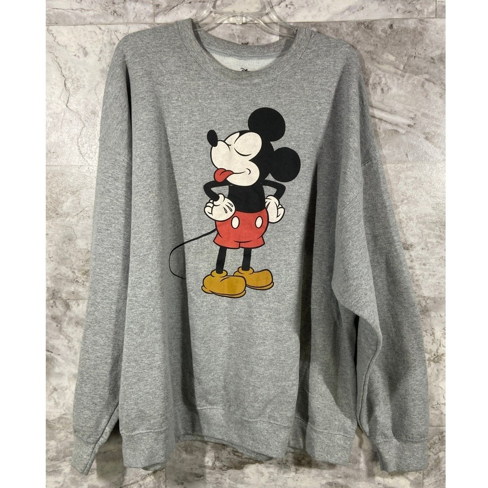Disney Mickey Mouse Sweatshirt Heather Gray Crewneck Pullover Top Women's 2XL